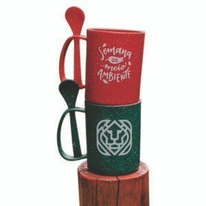 Caneca Ecológica de Fibra de Madeira com Colher 350ml MB741