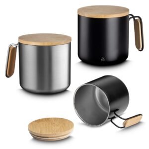 Caneca Térmica de Inox e Tampa de Bambu 330ml MB15080