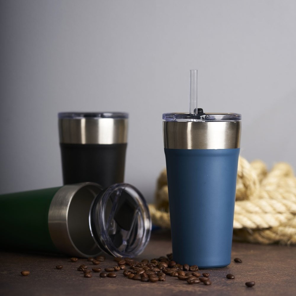 Copo Térmico de Inox Parede Dupla com Canudo 500ml MB18655