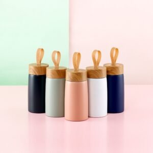 Garrafa Térmica de Inox Parede Dupla Tampa de Bambu 250ml MB6012