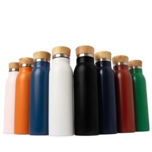 Garrafa Térmica de Inox Parede Dupla e Tampa de Bambu 600ml MB19072
