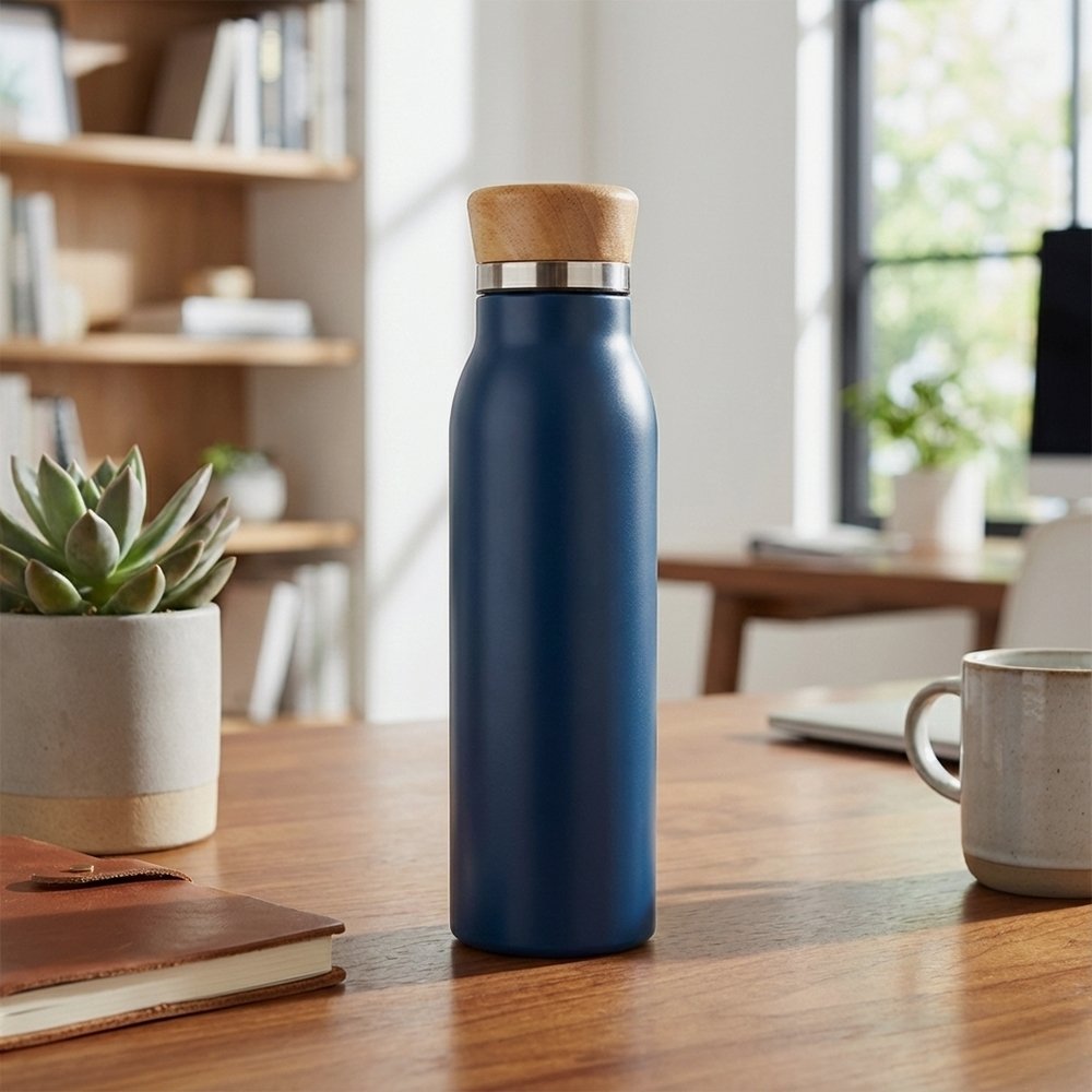 Garrafa Térmica de Inox Parede Dupla e Tampa de Bambu 600ml MB19072 - Imagem 2