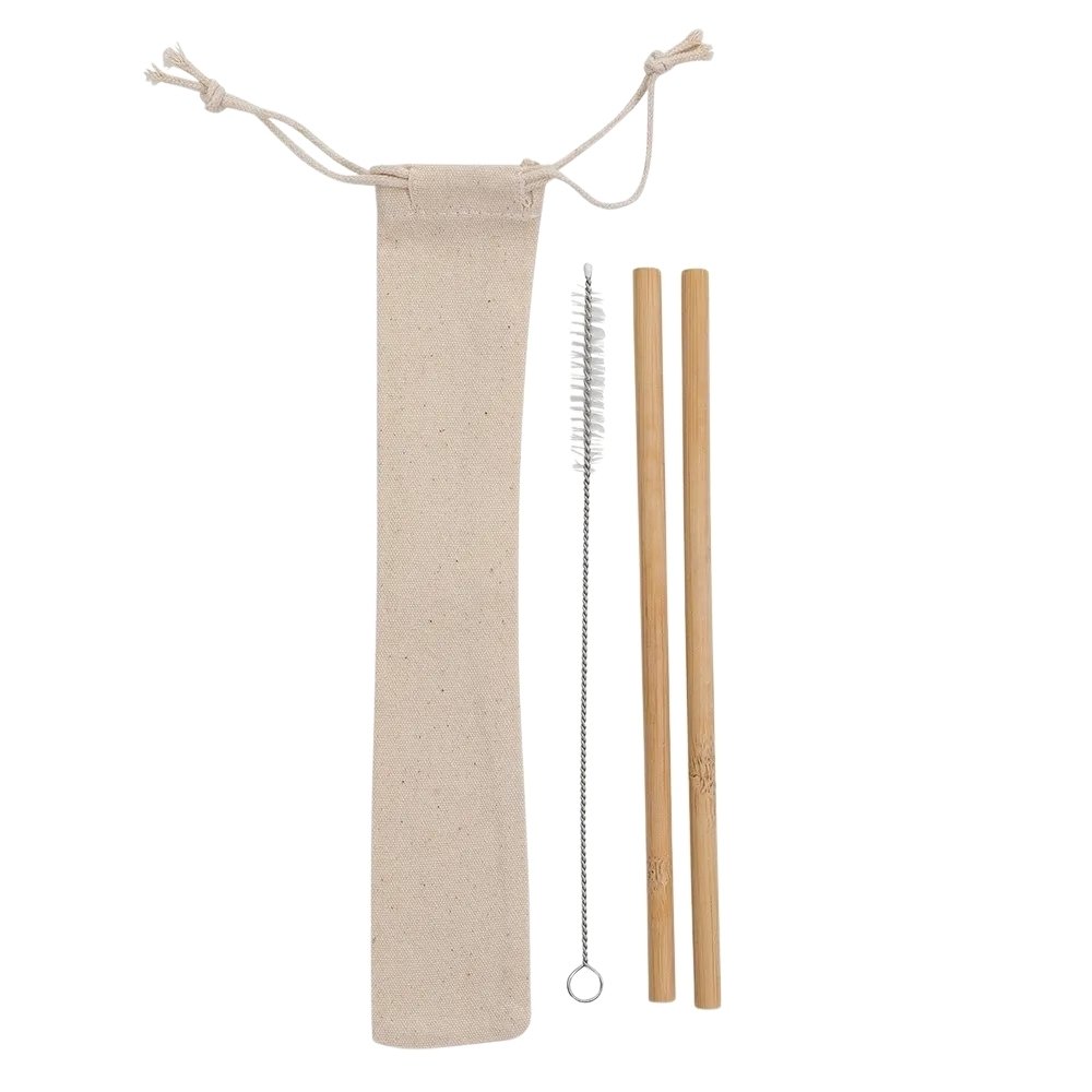 Kit com 2 Canudos de Bambu com Escova de Limpeza MB15227