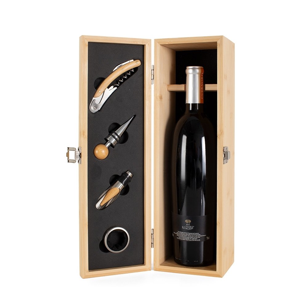 Kit Vinho Personalizado com 4 Peças Caixa de Bambu MB15361