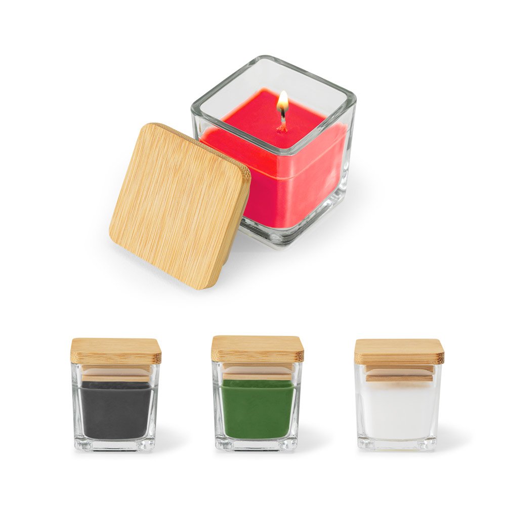 Vela Aromática em Copo de Vidro e Tampa de Bambu Personalizada MB95096